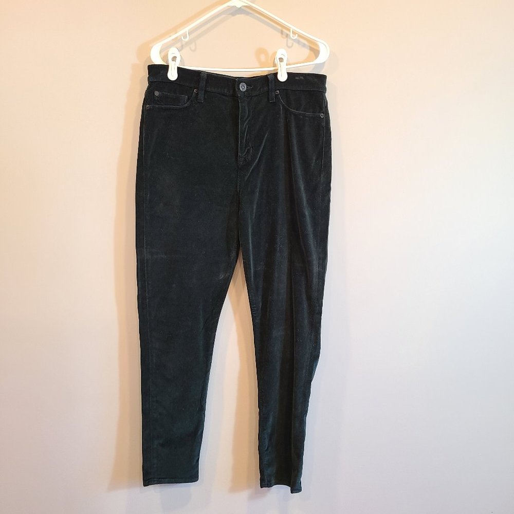 Hudson Pant Barbara High Waist Super Skinny Ankle Velour Dark Green Womens 31